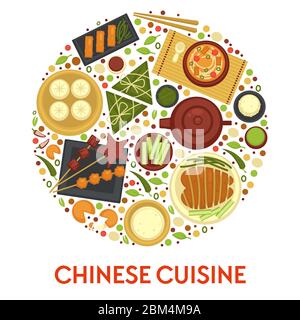 Chinese cuisine traditional asian food banner with text Stock Vector