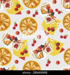 Desserts and sweet dishes, waffles and fruits seamless pattern Stock Vector