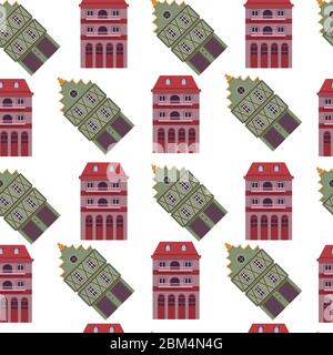 Old building, vintage exterior of real estate seamless pattern Stock Vector