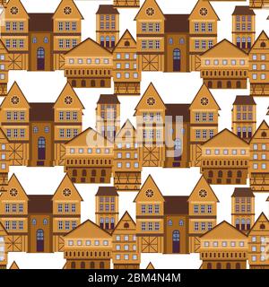 Old town architecture, vintage buildings seamless pattern vector Stock Vector