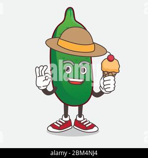 An illustration of Finger Lime cartoon mascot character holding ice cream Stock Vector