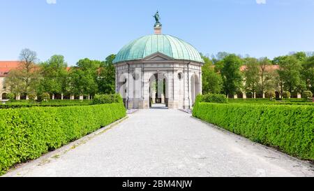 View on Dianatempel (Diana Temple), located inside the Hofgarten (garden of the former royal residence). Pavilion w/ eight open & four closed arcades. Stock Photo