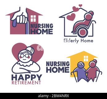 Nursing home for elderly and senior people, banners set Stock Vector
