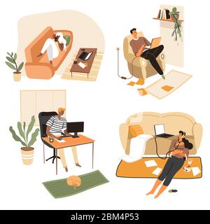 Youth spending time at home, people on weekends Stock Vector