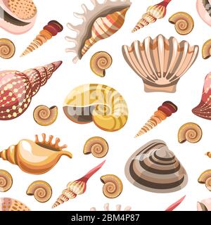 Seashells and sealife, ocean and sea dwellers seamless pattern Stock Vector