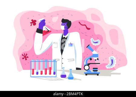 Scientist conducting researches in laboratory working on bacteria analysis Stock Vector
