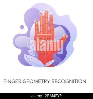 Finger geometry recognition, scanning hand for access vector Stock Vector