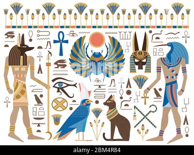 Flat Ancient Egyptian Symbols and Gods Set Stock Vector