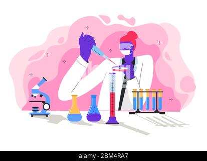 Scientist working on vaccine in laboratory, researcher or doc Stock Vector