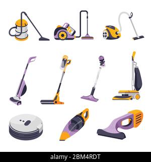 Vacuum cleaner set, hoovers and steamers models collection Stock Vector