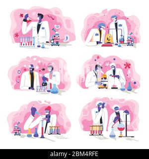 Doctors and researches working on vaccine for virus in lab Stock Vector