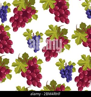 Ripe branches of grapes, autumn harvesting seamless pattern Stock Vector