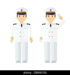 Military naval officer in full dress. Flat vector cartoon illustration. Stock Vector