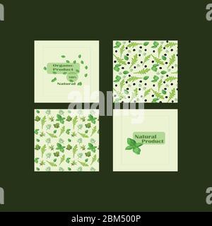 Flat design vector greeting card template food vegan pattern and stylish food logo logo - natural product Stock Vector