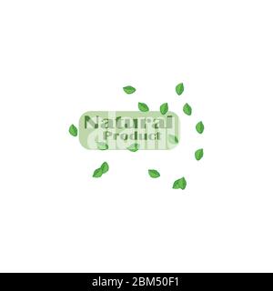 Stylish vector sticker natural product with mint leaves flat design Stock Vector