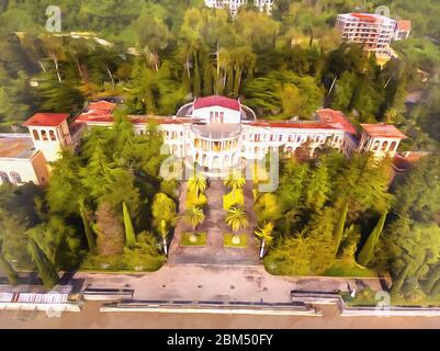 Aerial view on Black Sea coast resort colorful painting looks like picture Stock Photo