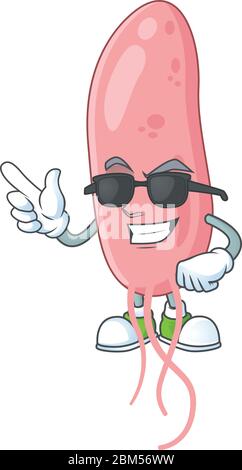 Super cute vibrio cholerae cartoon character wearing black glasses. Vector illustration Stock Vector