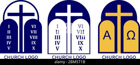 Church logo set, symbol of Christianity, the cross and the gospel, Scripture, vector illustration. Stock Vector