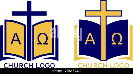 Church logo set, symbol of Christianity, the cross and the gospel, Scripture, vector illustration. Stock Vector