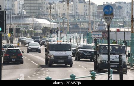 Brighton UK 7th May 2020 - More traffic has started to appear along Brighton seafront than in recent weeks during the Coronavirus COVID-19 pandemic crisis .  . Credit: Simon Dack / Alamy Live News Stock Photo