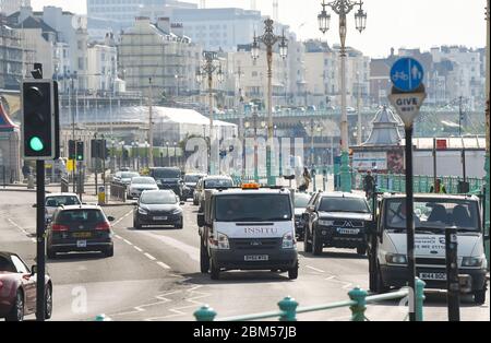 Brighton UK 7th May 2020 - More traffic has started to appear along Brighton seafront than in recent weeks during the Coronavirus COVID-19 pandemic crisis .  . Credit: Simon Dack / Alamy Live News Stock Photo
