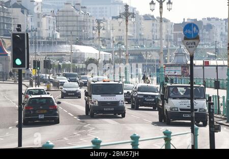 Brighton UK 7th May 2020 - More traffic has started to appear along Brighton seafront than in recent weeks during the Coronavirus COVID-19 pandemic crisis .  . Credit: Simon Dack / Alamy Live News
