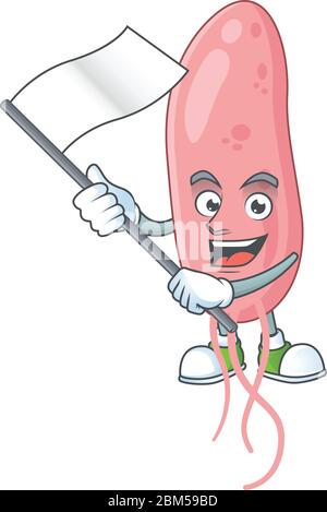 Cute cartoon character of vibrio cholerae holding white flag Stock Vector