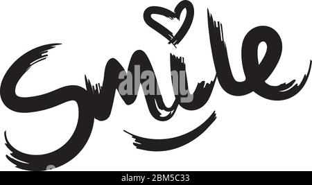 Smile handwritten brush lettering with halftone effect. Modern calligraphy isolated on white background. Stock Vector