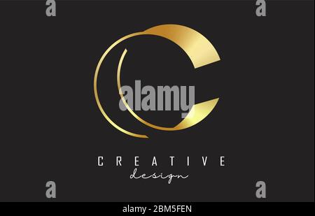 Golden C Letter Logo Monogram Design. Creative C Letter Icon with Golden Lines Vector Illustration. Stock Vector