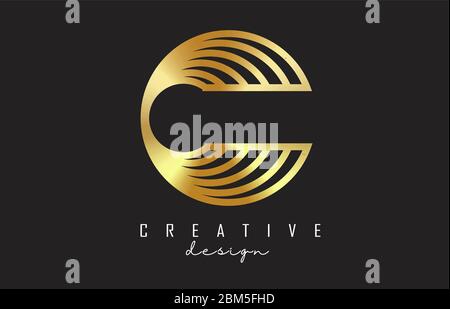 Golden Lines C Letter Logo with Monogram and simple design. Creative C Vector Illustration. Stock Vector