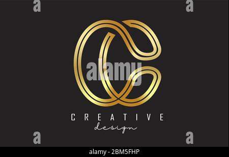 Golden Outline Monogram C Letter Logo. Creative golden C sign. Graphic C Vector Illustration. Stock Vector