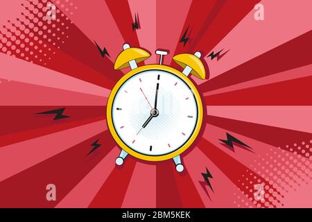 Alarm clock ringing at the morning. Comic pop art retro style vector illustration style Stock Vector