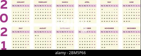 The 2021 calendar template with classical vertical columns Stock Vector