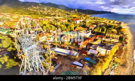 Aerial view on seashore resort area colorful painting looks like picture Stock Photo