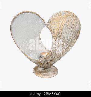A heart shaped tea light from the front, cut out on white background Stock Photo