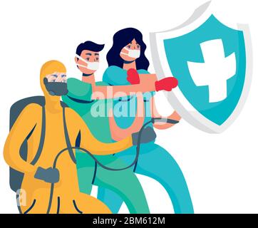 doctors boxing with biosafety worker Stock Vector