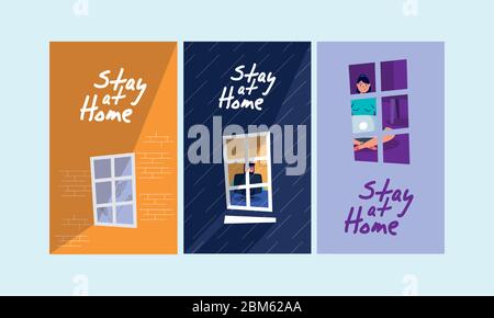 stay at home campaign set scenes Stock Vector