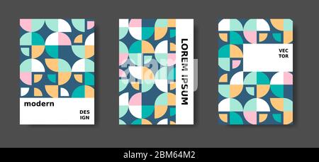 Bauhaus swiss modernism cover, annual report ,magazine, A4 poster set. Simple colorfull shapes design for book cover, flyer, magazine Stock Vector