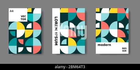 Swiss modernism cover, annual report , magazine, poster set. Simple colorfull swiss modernism shapes design for book cover, flyer, annual report Stock Vector
