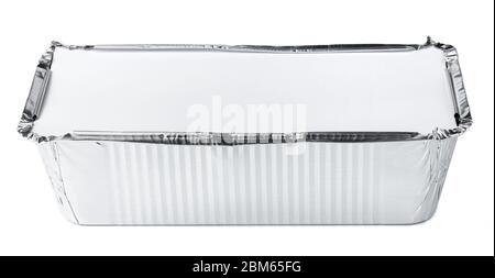 Packed foil food boxes on white background, copy space Stock Photo