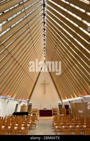 Christchurch Transitional Cathedral is made entirely of cardboard and designed by the Japanese architect Shigeru Ban. Christchurch, New Zealand Stock Photo