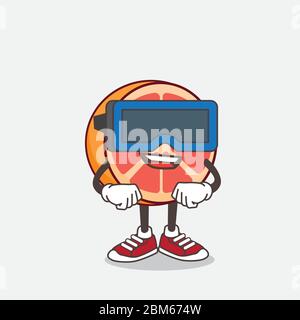 An illustration of Grapefruit cartoon mascot character with Virtual reality headset Stock Vector