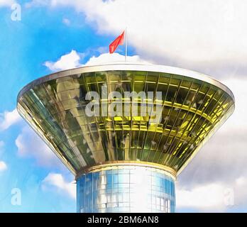 Close up view on modern glass tower colorful painting looks like picture Stock Photo