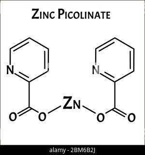 Zinc picolinate molecular chemical formula. Zinc infographics. Vector illustration on isolated background. Stock Vector