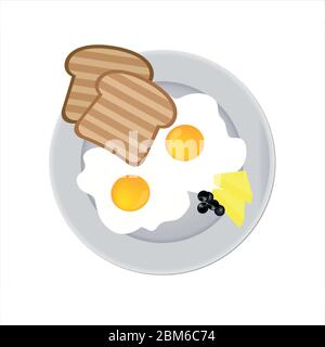 Hearty breakfast with eggs, cheese, toast and olives Stock Vector