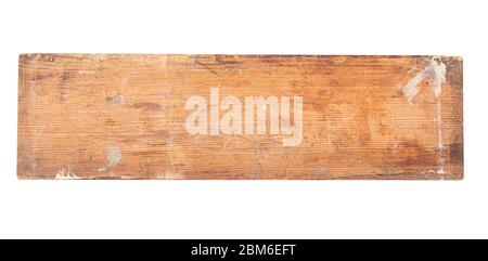 Close-up old vintage dirty pine plank with stains of paint isolated on white background Stock Photo