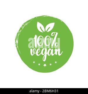 Vegan or Vegetarian healthy Food 100 percent green rubber stamp rubber stamp icon isolated on white background. Vector illustration Stock Vector