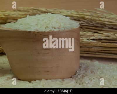 rice seed healthy food  , Placed on a wooden floor. Stock Photo