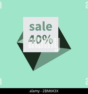 Bluish green envelope isolated. Mail envelope and white sheet with percent discount. Business and communication concept. Marine green color background Stock Vector