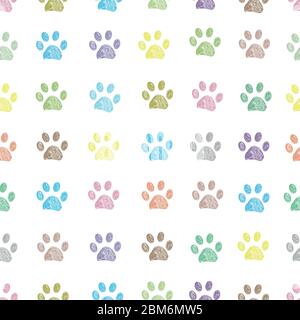 Doodle colorful pastel colored paw prints seamless fabric design pattern vector.eps Stock Vector